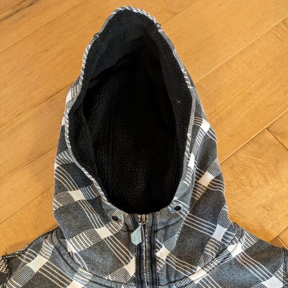 Volcom Womens Gray Black Plaid Flannel Zip Hoodie Hoody Y2K Skater Gear Jacket - Picture 7 of 10